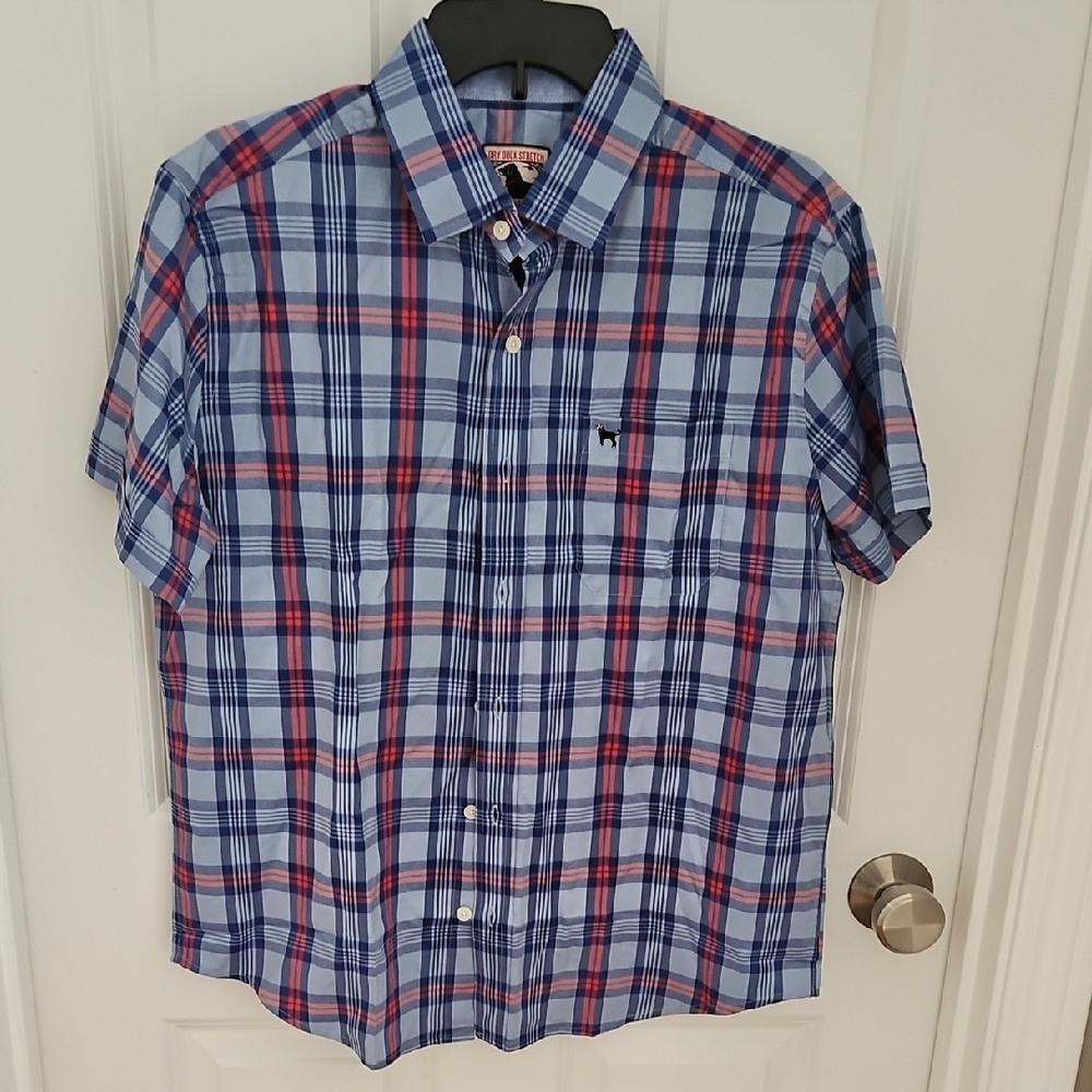 Men's Light Blue Plaid Short-Sleeve Button-Up Shirt